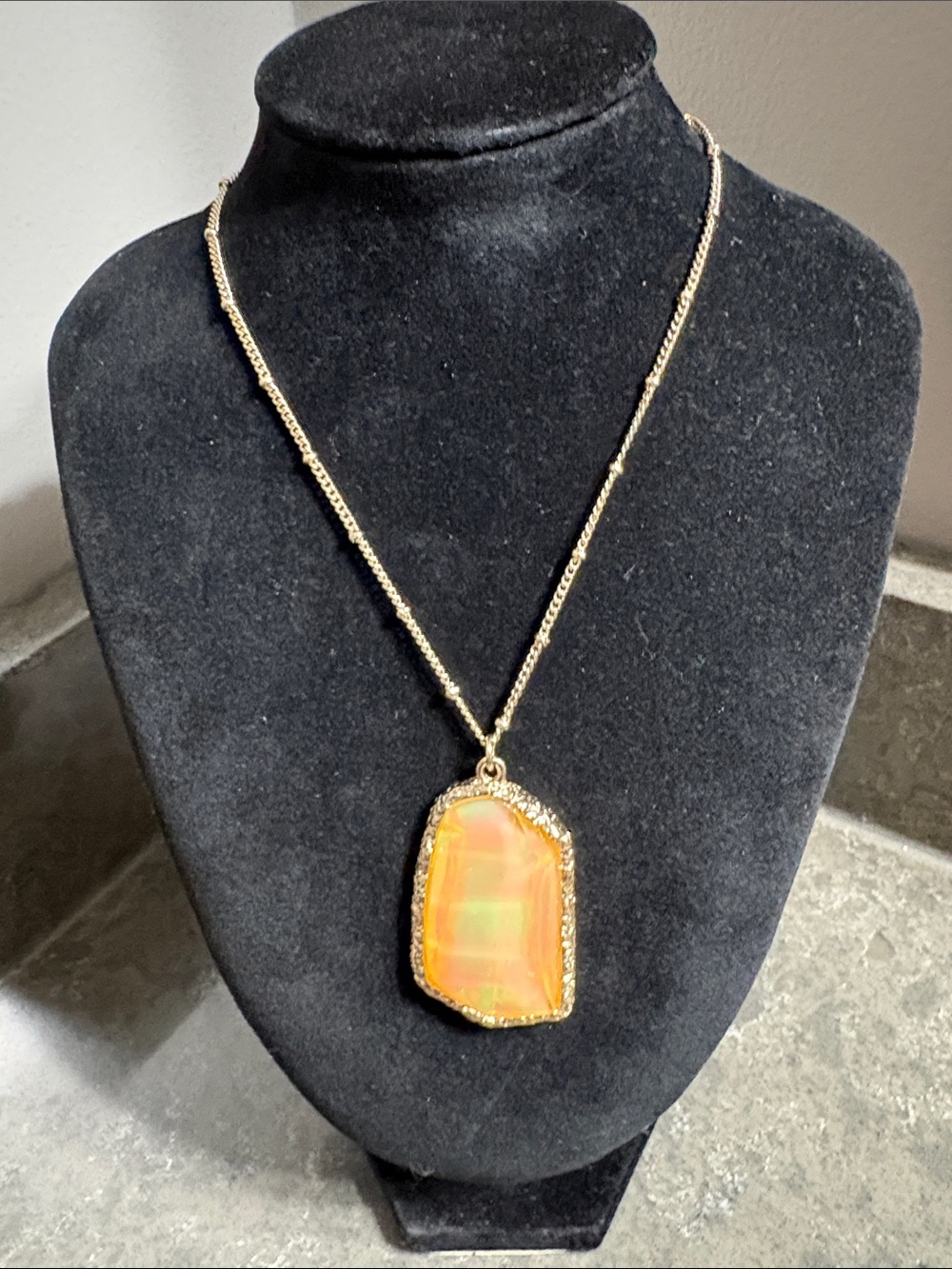 Gold-Tone Orange Opal Pendant Necklace